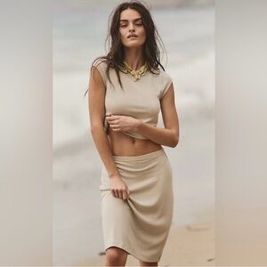 NWT Free People Free-Est Good Feels Cropped Top and Skirt Set. Medium. Beige/Tan